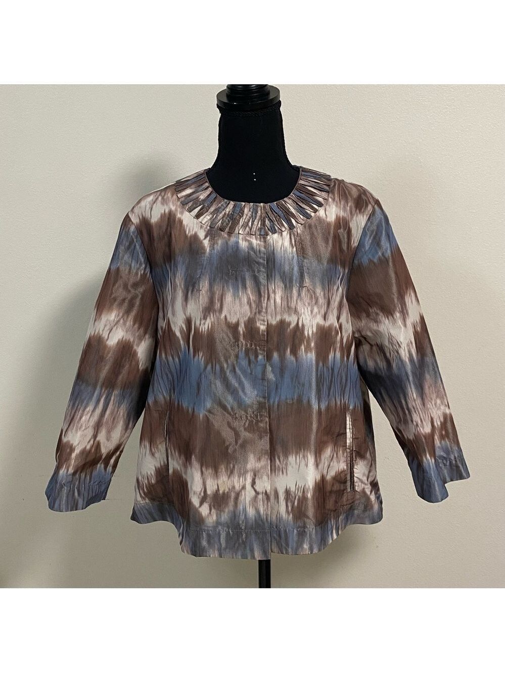 Chico’s Moire Taffeta Jacket Blue/ Taupe Size Medium